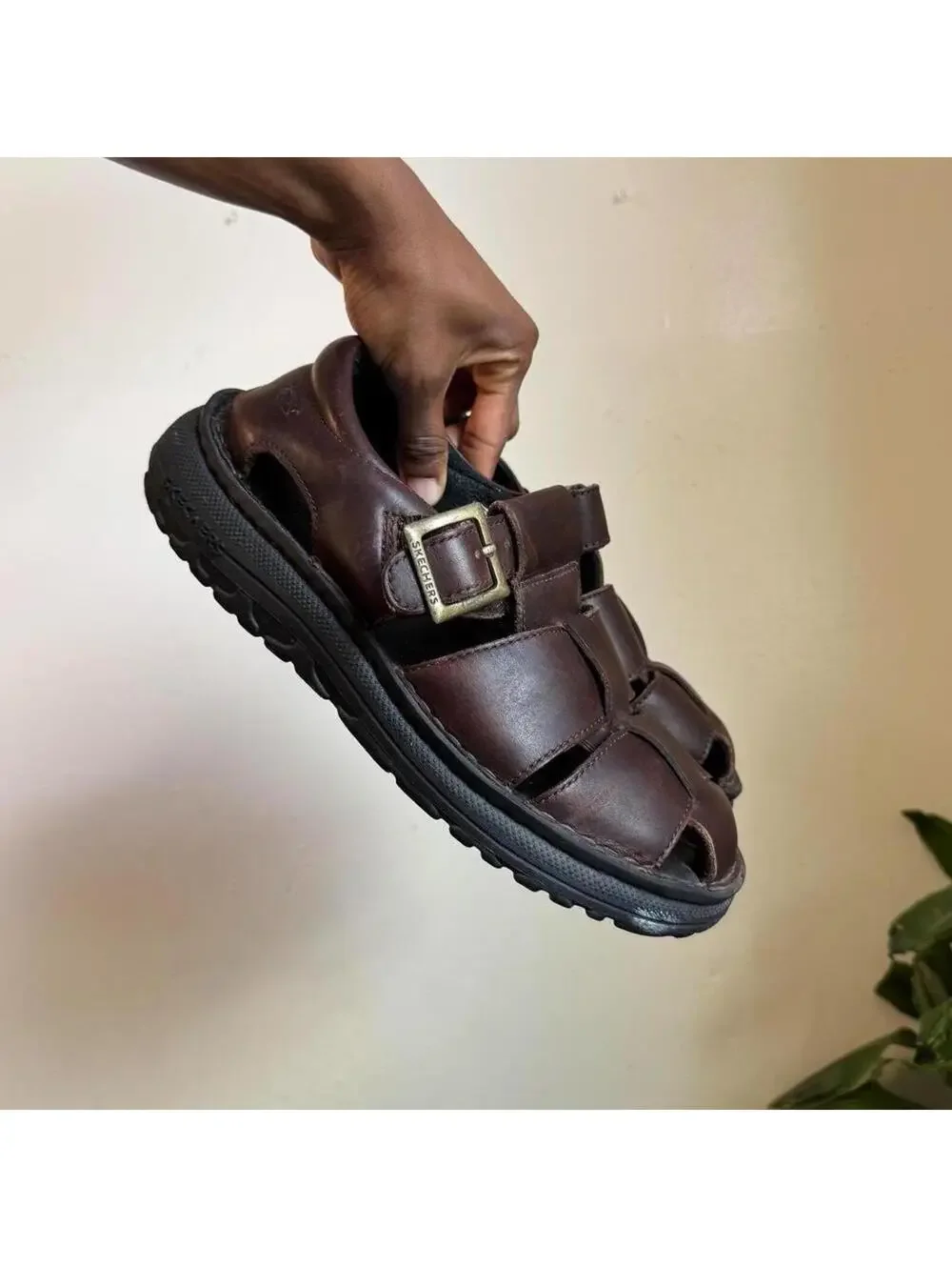 Vintage 90s Skechers Brown Leather Chunky Fisherman Sandal Men’s US 9